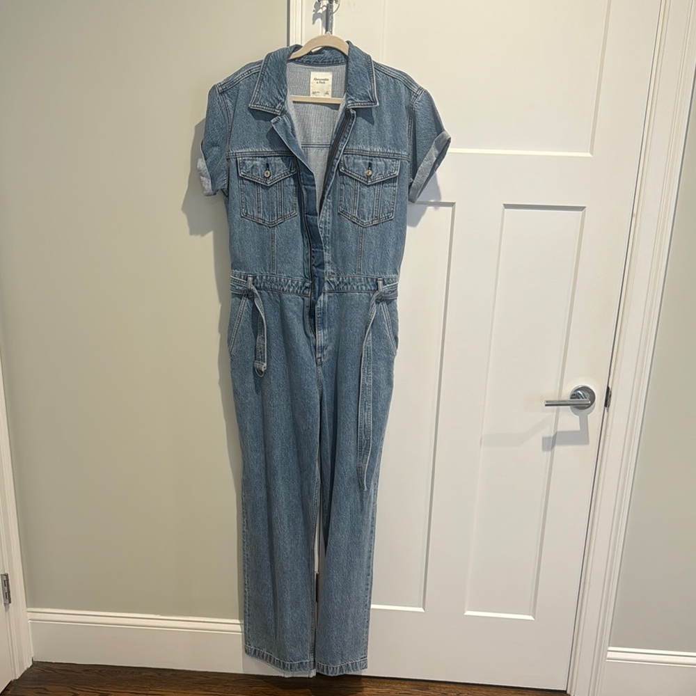 Denim Jumpsuit with Short Sleeves